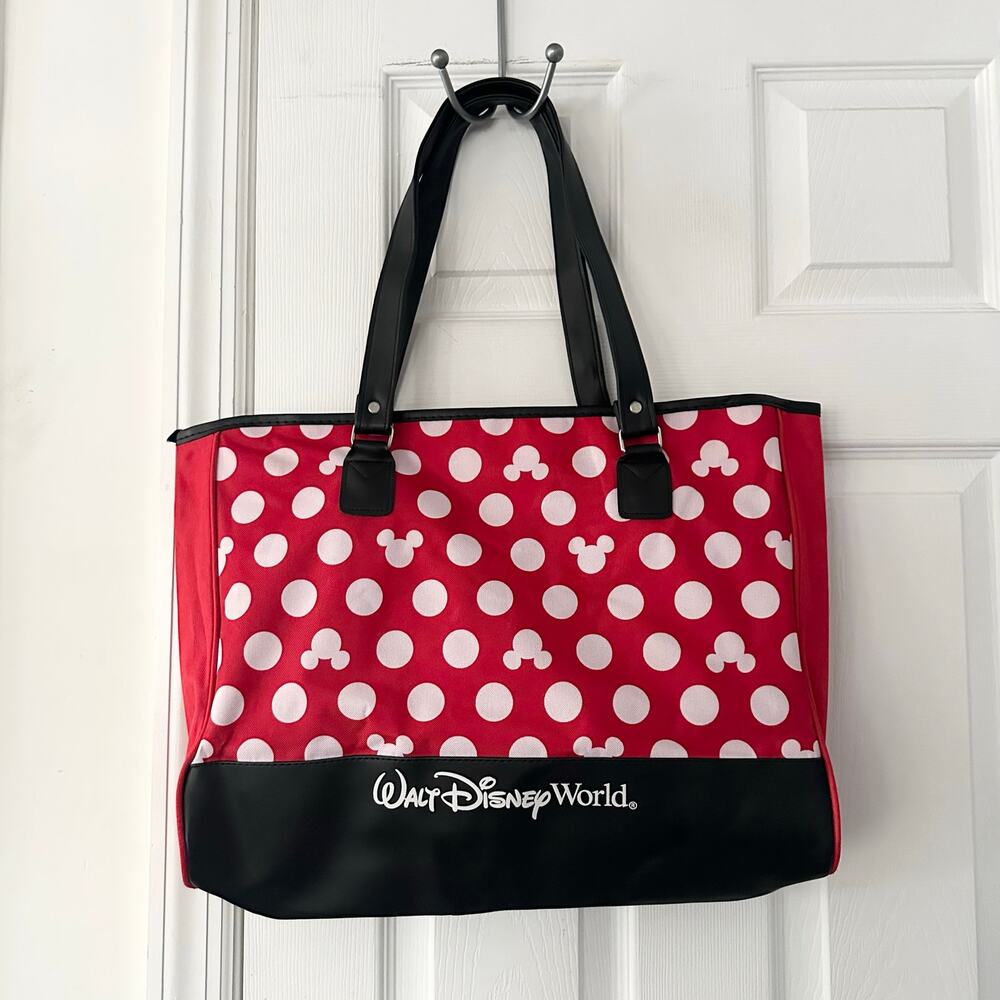 Walt Disney World Red White Minnie Mouse Polka Dot Exclusive Canvas Zip Tote - Picture 1 of 10